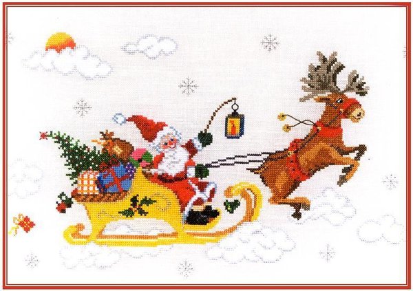 Adventskalender Weihnachtliche Schlittenfahrt  Stickpackung Kreuzstich