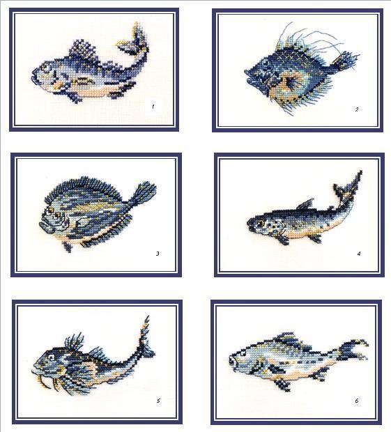 Fische 1 - 6  - Kreuzstich - Stickvorlage zum Sticken
