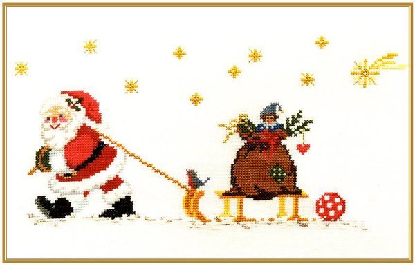 Weihnachtsmann mit Schlitten  Stickpackung Kreuzstich