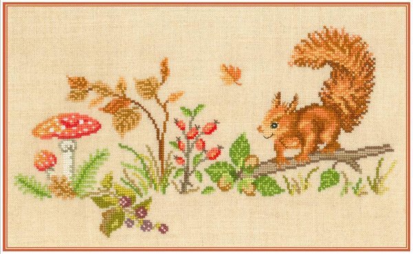 Herbstzauber mit Eichhörnchen - Kreuzstich - Stickvorlage zum Sticken