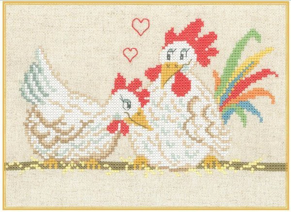 Liebe im Hühnerstall  Kreuzstich - Stickvorlage zum Sticken