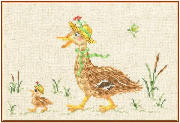 Ente Duck und Ducky  Kreuzstich - Stickvorlage zum Sticken
