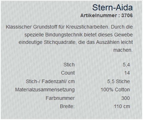 Stern-Aida 3706 Breite 110 cm Farbe 300