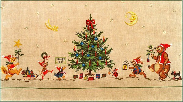 Adventskalender Weihnachten im Wald - Kreuzstich - Stickvorlage zum Sticken