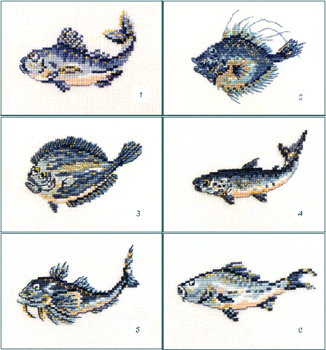 Fische 1 - 6  - Kreuzstich - Stickvorlage zum Sticken