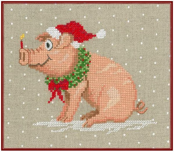 Rudi als Weihnachtsschwein  Stickpackung  Kreuzstich
