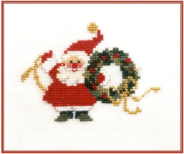 Weihnachtsmann mit Schleifenkranz  Kreuzstich - Stickvorlage zum Sticken