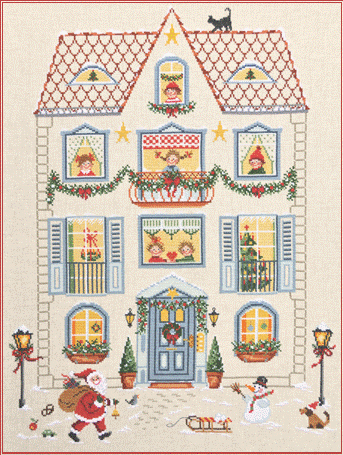 Weihnachtshaus  Kreuzstich - Stickvorlage zum Sticken