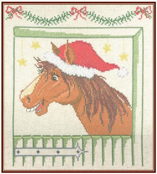 Eddy das verrückte Weihnachts-Pferd - Kreuzstich - Stickvorlage zum Sticken