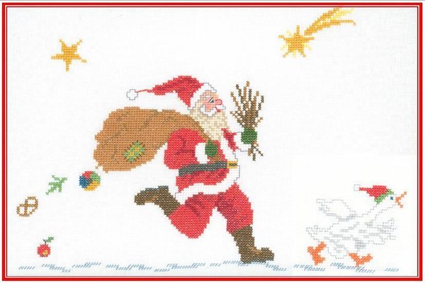Weihnachtsmann im Sauseschritt  Kreuzstich - Stickvorlage