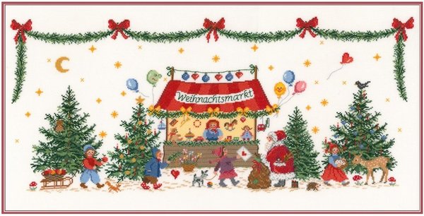 Adventskalender Weihnachtsmarkt Kreuzstich Stickvorlage