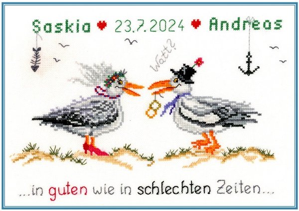 Möwen-Hochzeit - Kreuzstich - Stickvorlage
